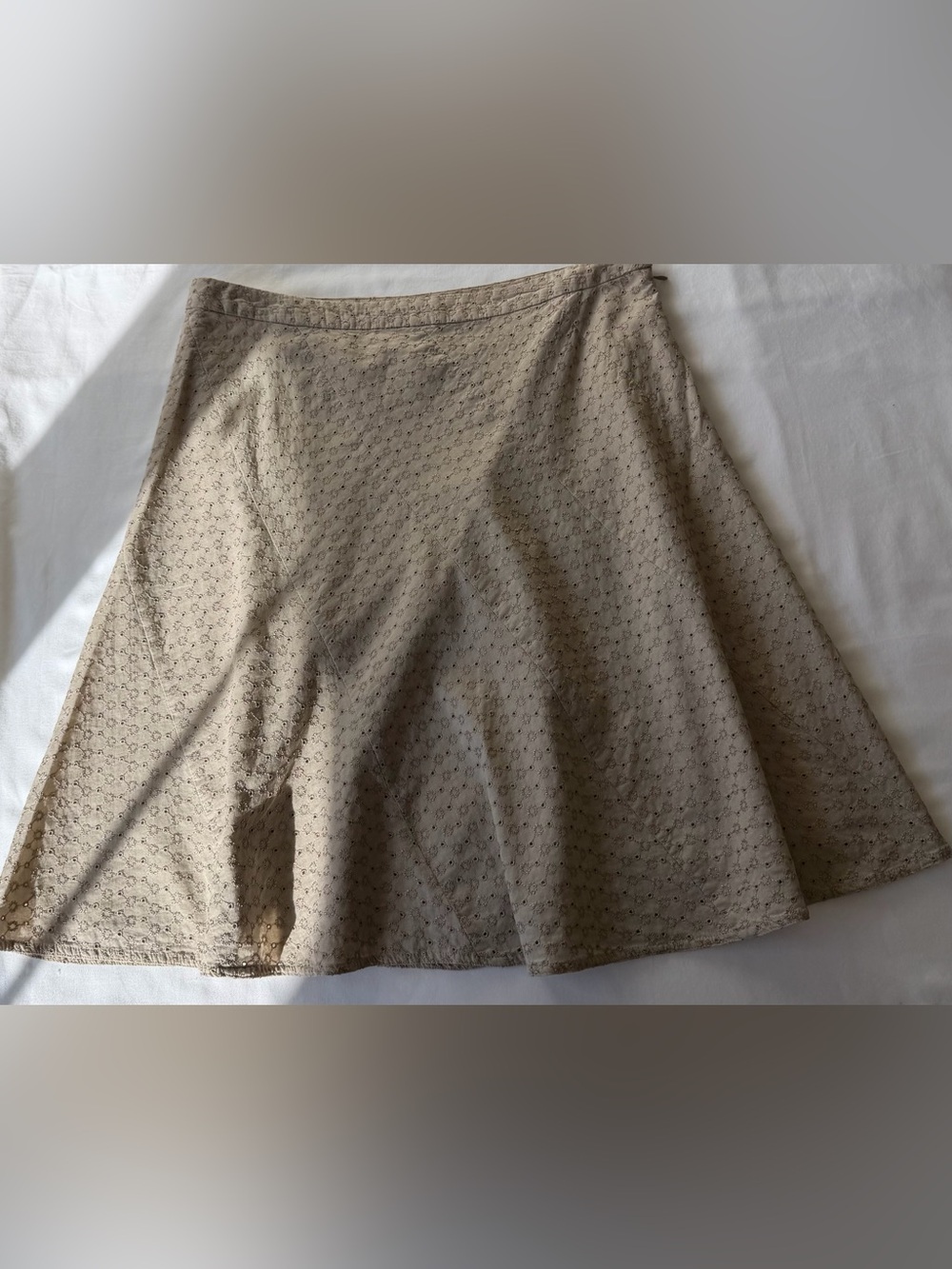 Vintage Mossimo 100% Cotton Khaki Colored Eyelet A-Line Skirt Size 6